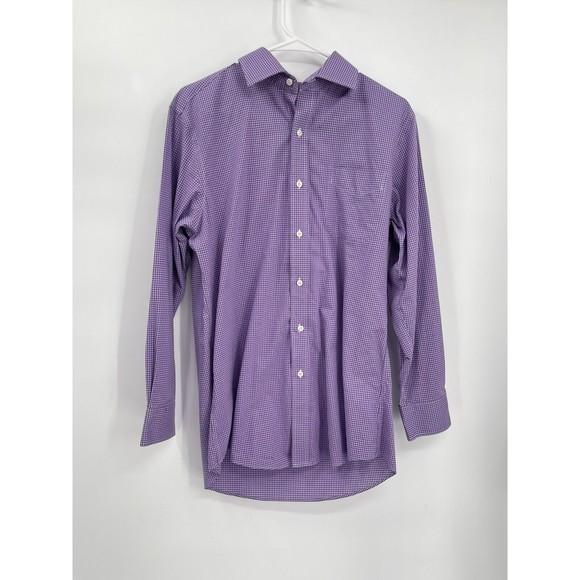 Lauren Ralph Lauren Men 15 1/2 Long Sleeve Purple Plaid Button Up Shirt Slim Fit - Picture 1 of 6